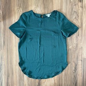 H&M green dot satin blouse